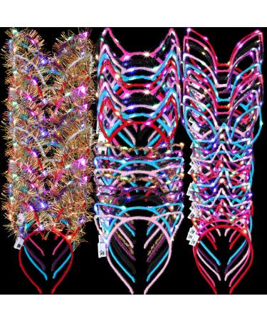 Jerify 100 Pcs LED Cat Ears Headband Bulk Light up Headband Cat Bunny Ear Horn Crown Headbands Cute Colorful Luminous Hairbands Glow Hair Accessories for Women Girls Christmas Birthday Party Supplies