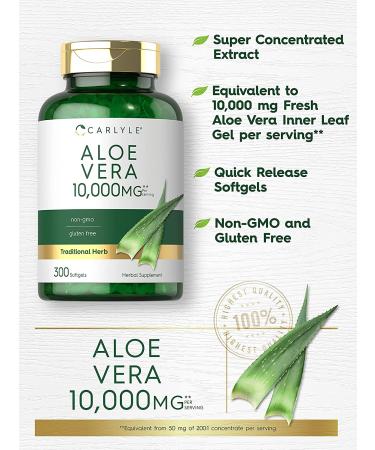 Aloe Vera Capsules 10,000mg | 300 Softgel Pills | Non-GMO & Gluten-Free Supplement by Carlyle - Buy Online on GoSupps.com