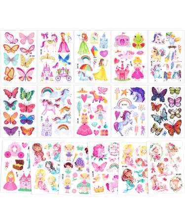 Qpout Glitter Tattoos for Girls  Fake Kids Tattoos for Girls  Princess Unicorn Butterfly Mermaid Glitter Temporary Tattoos Stickers  Girls Kids Birthday Party Decoration Gifts Bags Filler