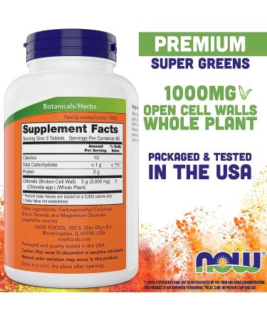 NOW Chlorella Tablets 1000mg 200 Tabs x 2 - Non-GMO Microalgae Superfood - Buy Online on GoSupps.com