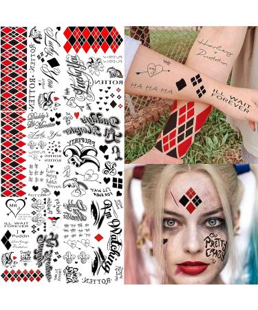 Yezunir 6 Sheets Harley Quinn Temporary Tattoos for Men and Women - Suicide Squad Fake Tattoo Sticker Set for Adults - Birds of Prey Halloween Costume Accessories - Buy Online on GoSupps.com