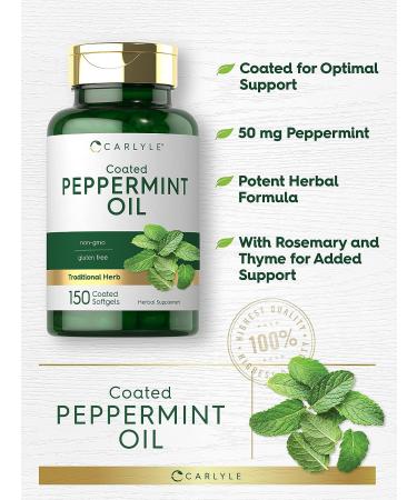 Peppermint Oil Capsules Softgels | 150 Count Supplement | with Rosemary and Thyme | by Carlyle - Buy Online on GoSupps.com