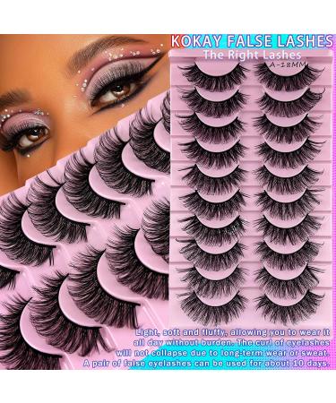 KOKAY False Eyelashes Fluffy Russian Strip Lashes 10 Pairs Natural Curly Fake Mink Lashes 3D Effect Lightweight Sweat-proof Reusable Eye Lashes for Every Type of Face Gift for Her (A-18MM) - Buy Online on GoSupps.com