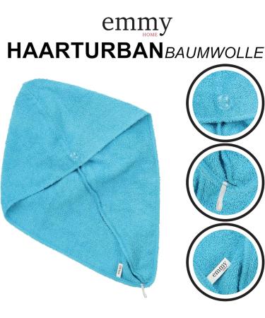Emmy Home Hair Turban Set - 100% Cotton Quick-Drying Towel for Long Hair - 2 Piece Blue Turban with Button - Buy Online on GoSupps.com