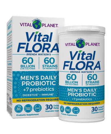 Vital Planet - Vital Flora Probiotics for Men 60 Billion CFU 60 Diverse Strains 7 Organic Prebiotics Men s Daily Shelf Stable Probiotic for Immune Support Gas Relief Digestive Health 30 Capsules