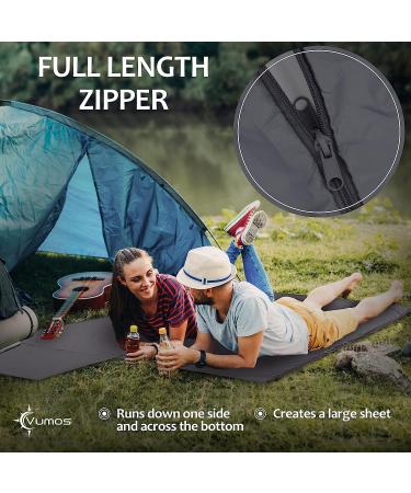 Vumos Silk-Like Sleeping Bag Liner & Camping Sheet - Gray Single with Full Length Zipper - Buy Online on GoSupps.com