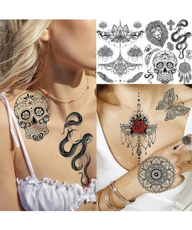 JOEHAPY 31 Sheets Indian Black Temporary Tattoos for Women - Bohemian 3D Design with Lotus, Tribal Figures, and Animals - Long-Lasting Fake Tattoos for Adults - Buy Online on GoSupps.com