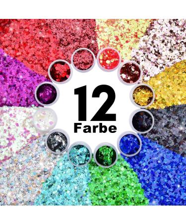 12 Colors Lvzongxin Glitter Face & Body Powder - 60ml Festival Makeup Nail & Hair Glitter for Masquerade & DIY Crafts - Buy Online on GoSupps.com
