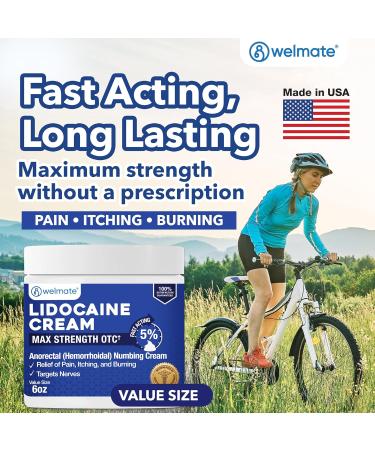 WELMATE - 5% Lidocaine Numbing Cream 6oz (170g) - Maximum Strength Lidocaine Cream - Hemorrhoid Relief - External Use Anesthetic Vitamin E - Child Resistant - Topical Skin Care 6.0 Ounce (1 pack) - Buy Online on GoSupps.com