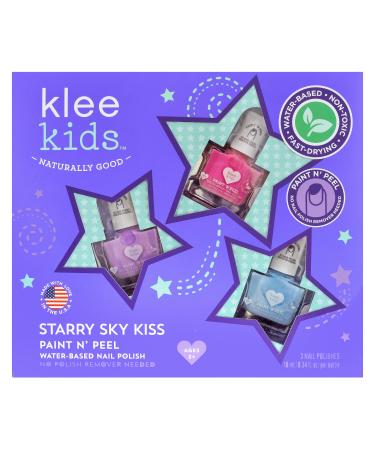 Klee Kids Water-Based Peelable Nail Polish Gift Set. Odor-Free. Non-Toxic. Made in USA. (Starry Sky Kiss)