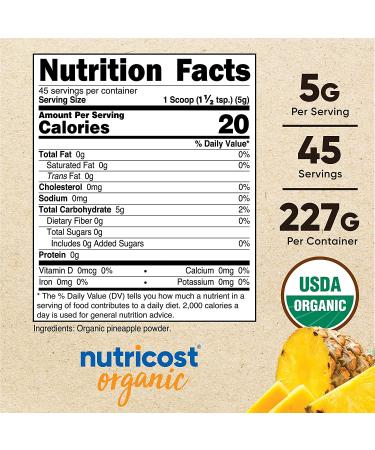 Nutricost Organic Pineapple Powder (8 OZ) - USDA Certified, Freeze Dried, Gluten Free - Buy Online on GoSupps.com