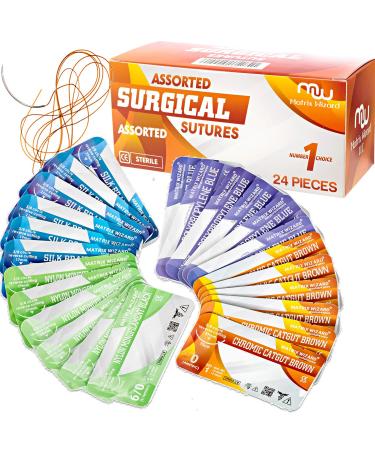 Mixed Sterile Suture Thread with Needle (Dissolvable and Non-dissolvable 0 2-0 3-0 4-0 5-0 6-0) - Stitch Up Gear Medical Surgical Suturing Kit First Aid Field Emergency Demo Camping Safety Kit