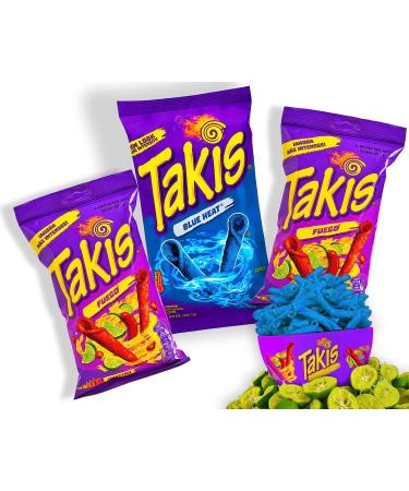 Mexhaus Takis Chips Box - 1x Takis Blue Heat 113g and 2x Takis Fuego 70g - Chips Grosspack Chips Sharp (Pack of 3) - Blue Takis and Takis Fuego