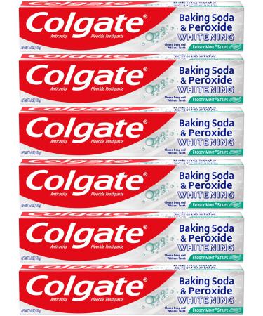 Colgate Peroxide and Baking Soda Toothpaste with Fluoride for Teeth Whitening and Stain Removal Frosty Mint 6 Ounce (Pack of 6) 36 Ounce