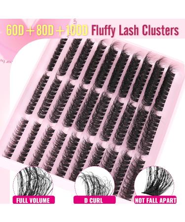 Fluffy Lash Extension Kit - 60D 80D 100D Lash Clusters | 300PCS Individual Eyelashes with Bond Seal & Tweezers - TNFVLONEINS - Buy Online on GoSupps.com