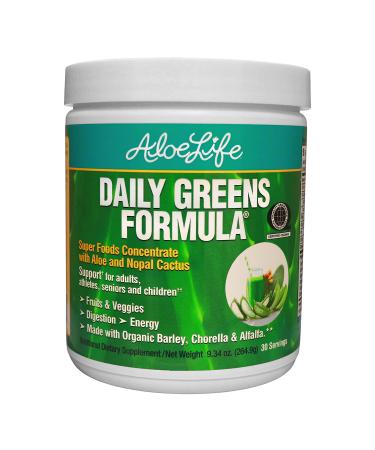Aloe Life - Daily Greens Powder QAI-Certified Organic Health Supplement Antioxidants 21 Fruits Veggies & Herbs Including Aloe & Nopal Cactus Low-Calorie Keto-Friendly Gluten-Free (30 Servings)