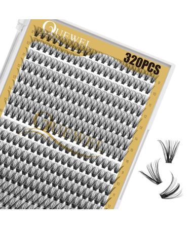 Individual eyelashes QUEWEL cluster lashes 320 pieces of single eyelash extensions 0.07c curl 30d+40d single cluster eyelashes natural DIY eyelash extension Mix9-16mm at home (30d+40d 0.07c Mix9-16mm) 1 piece (1 Pack) 30d+40d-07c mix 9-16mm