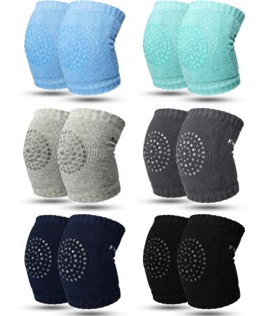 SATINIOR 6 Pairs Crawling Knee Pads Anti-Slip Baby Knee Protectors Toddlers Leg Warmers Black Green Gray Dark Gray Blue and Dark Blue L