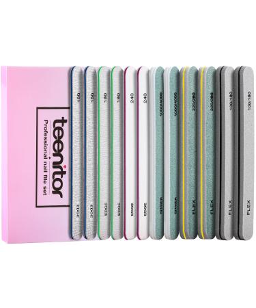 Teenitor Nail Buffer and Shine Kit 12pcs Nail Files 100/180 Emery Boards for Natural Nails Finger Nail File and Buffer Set for Nails Nail Filer 240 Grit Nail File Buffing Block for Women