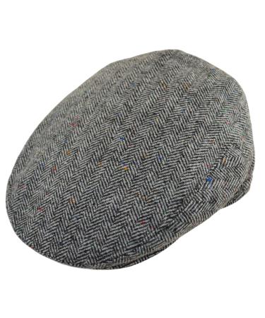 Faith & Sarah Kids Flat Cap for Boys or Girls Tweed Herringbone or Tartan Peak Hats for Toddler and Child 2-12 Years 8-12 Years Grey Chevron