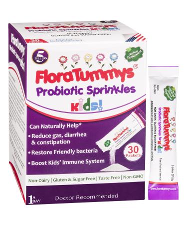FloraTummys Probiotics for Kids: 30 Taste-Free Powder Packets Free of Food Allergens Non-Dairy Gluten Free Sugar Free Non-GMO Vegan 1
