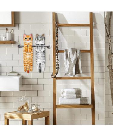 Agrimony Cat Funny Hand Towels - Cute Cat Decor Hanging Washcloths for Bathroom Kitchen, Super Absorbent Soft Face Towels - Perfect Mother's Day Gift for Cat Lovers - Orange - Buy Online on GoSupps.com