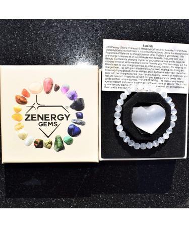Charged Natural Gemstone 6mm Bead Bracelet with Selenite Charging Heart - Buy Online on GoSupps.com