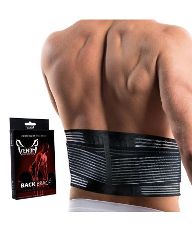 Venom Lumbar Back Brace Compression Belt - Elastic Support & Adjustable Dual Straps  Lower Back Pain  Spasm  Strain  Herniated Disc  Sciatica  Scoliosis  Disc Bulge  Lifting  Men  Women Large