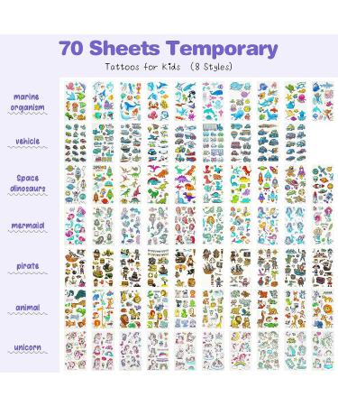 Kids Waterproof Temporary Tattoos - 70 Sheets, 700 Styles Unicorn, Animals, Mermaid, Dinosaur, Car, Space - Safe Water Transfer Fake Tattoo Stickers for Children - Buy Online on GoSupps.com