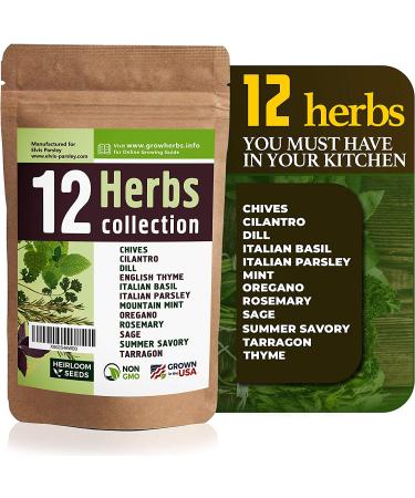12 Culinary Herb Seeds Variety - USA Grown for Indoor and Outdoor Gardens | Heirloom and Non-GMO Seeds Including Basil, Parsley, Cilantro, Mint, Chives, Thyme, Oregano, Tarragon, Dill, Rosemary, Sage & More - Buy Online on GoSupps.com