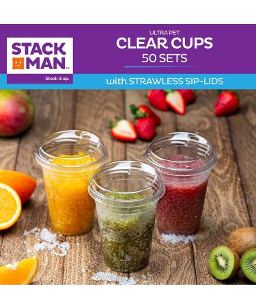 16 oz. Clear Cups with Strawless Sip-Lids | 50 Sets PET Crystal Clear Disposable Plastic Cups with Lids - Buy Online on GoSupps.com