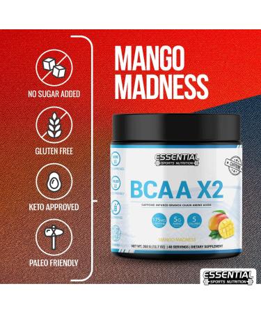 BCAAs with 175mg Caffeine | 40 Serving | Keto-Approved Non-GMO Gluten Free Supplement | Peach-Mango Flavor Mango Madness 1 Ounce (Pack of 1) - Buy Online on GoSupps.com