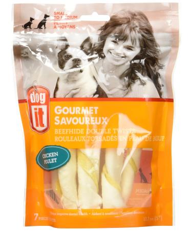 Dogit Beef Hide Double Twists Chicken Flavour 12.7cm (5-Inch) 7 count Pack of 1