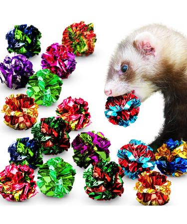 SunGrow 24 Pcs Ferret Mylar Crinkle Balls Toys, 2" Soft Play and Chase Indoor Toys for Exercise to Keep Fit, Lightweight, Multicolor Shiny Foil Toy Balls with Crinkly Sound for Indoor Pet Cat, Kitten