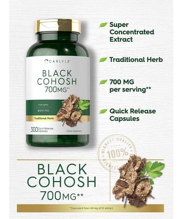 Black Cohosh Capsules 700mg 300 Count | Non-GMO & Gluten Free Root Extract Supplement by Carlyle - Buy Online on GoSupps.com