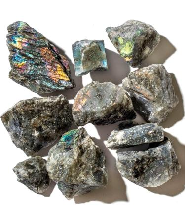 KALIFANO Rough Labradorite 10 Stone Bulk Bundle with Healing & Calming Effects - AAA Grade High Energy Raw Labradorita - Reiki Crystal Used for Rock Tumbling and Lapidary (Family Owned and Operated)