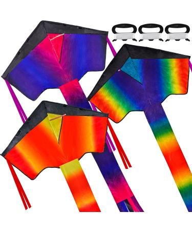 JOYIN Multi Packs Delta Rainbow Kite Warm and Cold Color Easy to Fly Huge Kites for Kids and Adults with 262.5 ft Kite String, Large Delta Beach Kite for Outdoor Games and Activities (1/2/3 Packs) Blue/Purple/Orange - Buy Online on GoSupps.com