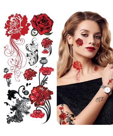 Supperb  Temporary Tattoos - European Red Roses  Vintage Red Roses Tattoos (Set of 2)