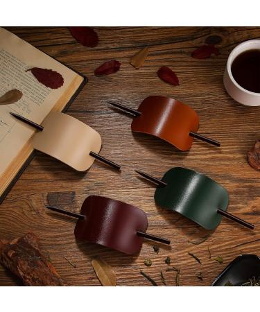SORVA 4 Pieces Oval Faux Leather Hair Pin Leather Hair Barrette with Wooden Stick Hand Made Leather Barrette Leather Slide Barrette Hair Slide Pin Hair Accessories for Women and Girls - Buy Online on GoSupps.com