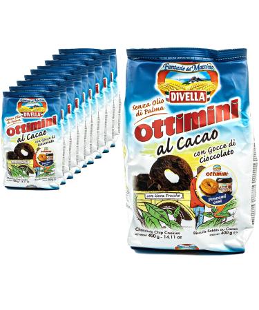Divella Divella - Pack of 10 Ottimini Biscotti al Cacao biscuits in a 400g pack - Chip Cookies Butter Biscuits with refined traditional Italian cocoa (sweets from Italy)