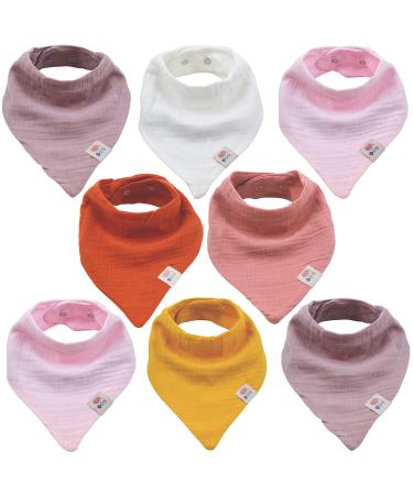 M.M.C.Baby 8 pieces Musselin triangular saps Neckuch Unisex made of cotton with adjustable push buttons spitting towel bibs for toddlers boys and girls set girls