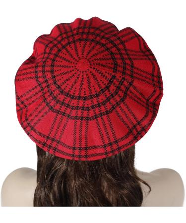 ZLYC Reversible Knitted French Beret Hat for Women - Checkered Red - Buy Online on GoSupps.com