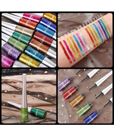 16 Colors Glitter Liquid Eyeliner Set - Waterproof, Long Lasting Eye Makeup Kit for Women - Green, Purple, Blue, Pink, White, Silver, Gold Colored Eyeliners - Buy Online on GoSupps.com