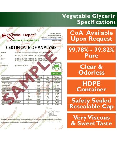 Glycerin Vegetable - 1 Quart (43 oz.) - Non GMO - Sustainable Palm Based - USP - KOSHER - PURE - Pharmaceutical Grade - Buy Online on GoSupps.com