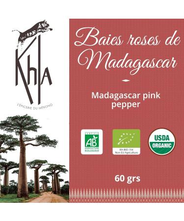 Khla - Baies Roses de Madagascar 60 g - Certifi es Bio - Baies Enti res - Qualit Premium - Poivre Rose Bourbon Madagascar - Saveur Douce et Fruit e - pice Direct Producteur - Origine Madagascar - Buy Online on GoSupps.com