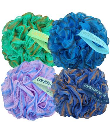 Shower Loofah Bath Sponge 75g - 4 Pack Large Soft Nylon Mesh Puff for Men, Loofah Shower Exfoliating Scrubber Pouf, Full Cleanse, Beauty Bathing Accessories Blue-turquoise
