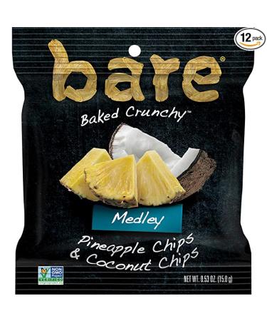 Bare Baked Crunchy Medleys Pineapple Coconut 0.53oz Snack Bags Pack of 12