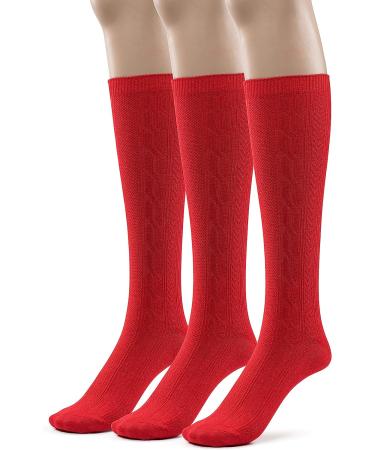 Girls Knee High Bamboo Seamless Toe Socks 3 Pack - Red School Uniform Socks for Little Big Girls 7-8 - Buy Online on GoSupps.com