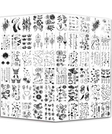 Yazhiji Tiny Waterproof Temporary Tattoos - 60 Sheets  Moon Stars Constellations Music Compass Anchor Words Lines Flowers for Kids Adults Men and Women.