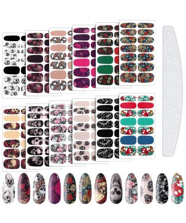 168 Pieces Skull Full Wrap Nail Stickers Gothic Art Full Wraps Nail Polish Stickers 3D Self Adhesive Nail Decal Strips with Nail File Girls Nail Decoration (Skeleton Style) - Buy Online on GoSupps.com